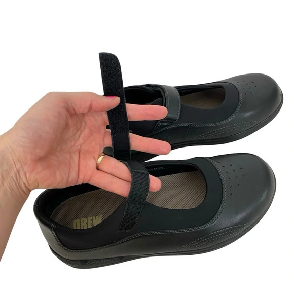 Drew Mary Jane Shoes Womens 9.5 W Wide Black Leather Cushion Sole Comfy Flats - Picture 3 of 13